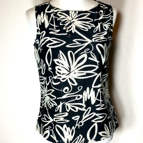 Sequin Front & Back Floral Print Sleeveless Top